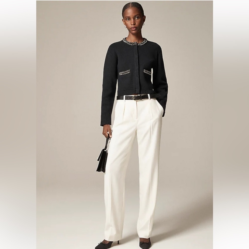 NEW J.Crew New relaxed Emilie sweater lady jacket with jewel trim Size XS Black